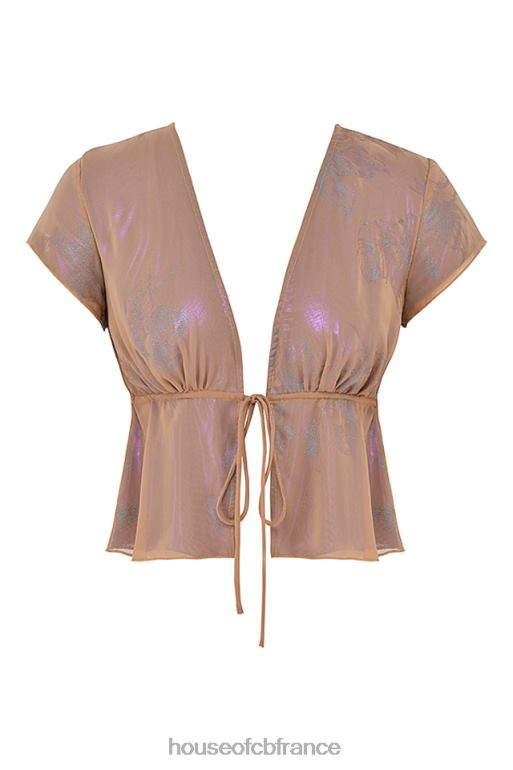 House of CB haut maia shimmer café au lait noué sur le devant N888H700 vêtements
