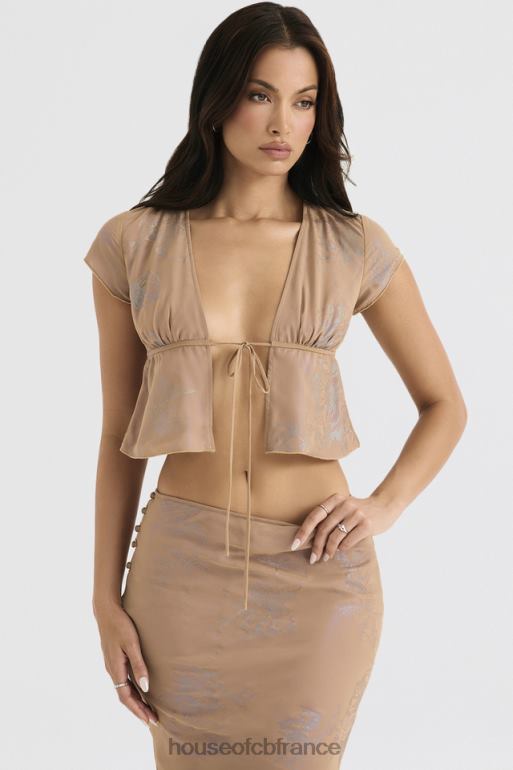 House of CB haut maia shimmer café au lait noué sur le devant N888H700 vêtements