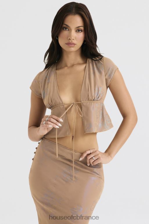 House of CB haut maia shimmer café au lait noué sur le devant N888H700 vêtements