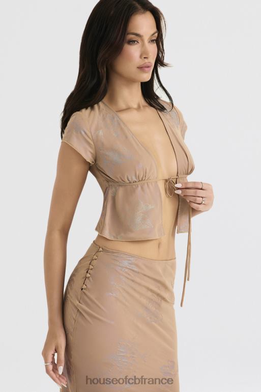 House of CB haut maia shimmer café au lait noué sur le devant N888H700 vêtements