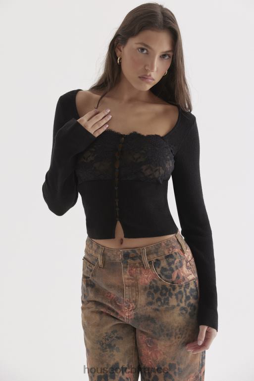 House of CB haut noir à bordure en dentelle candice N888H682 vêtements