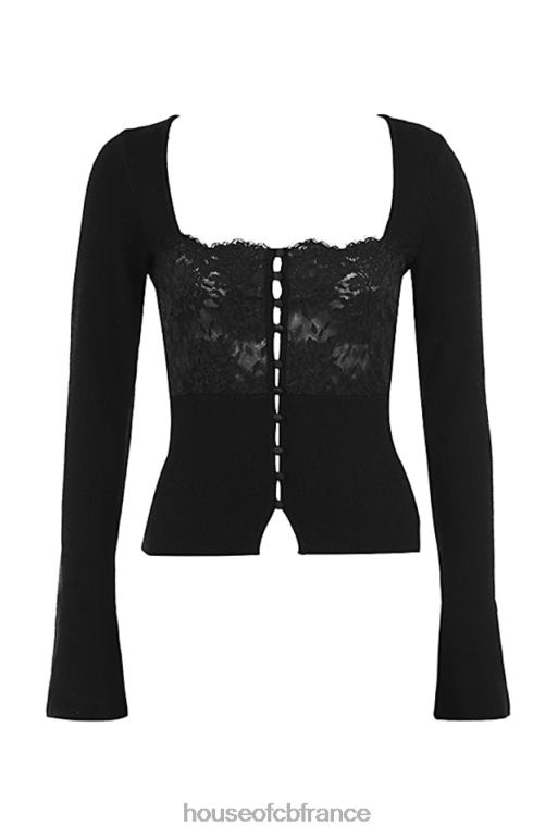 House of CB haut noir à bordure en dentelle candice N888H682 vêtements