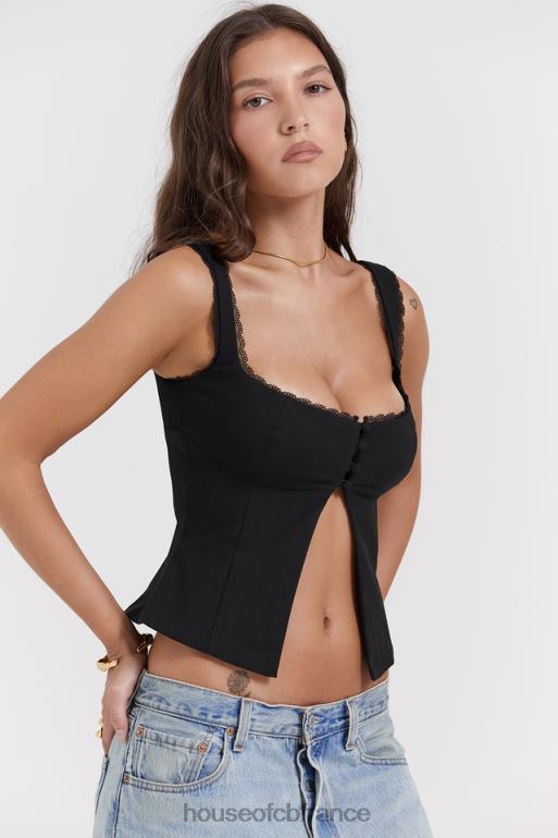 House of CB haut noura noir à bordure en dentelle N888H664 vêtements
