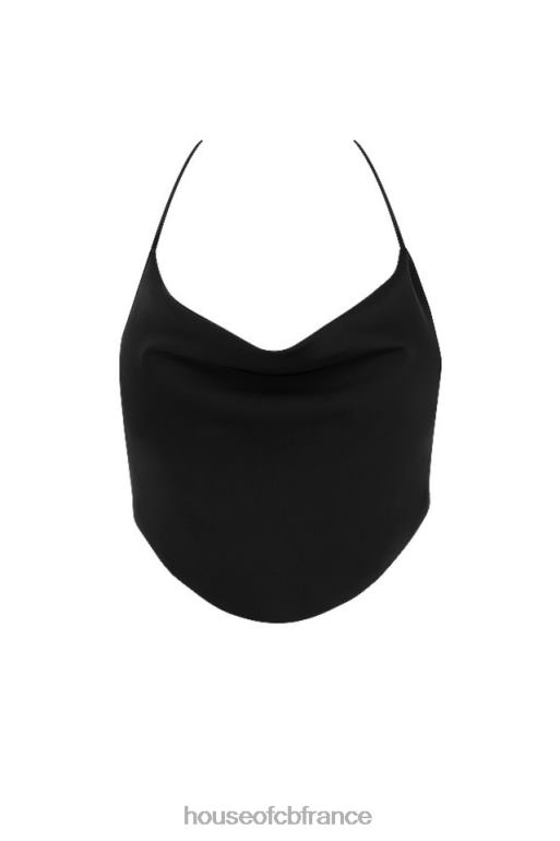 House of CB top court en satin noir noisette noué dans le dos N888H773 vêtements