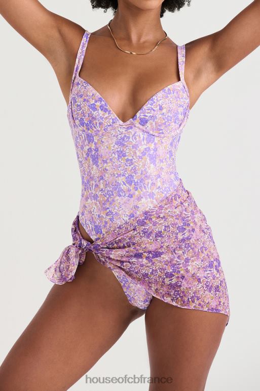 House of CB écharpe multi-usage florale violette de Paros N888H1236 vêtements