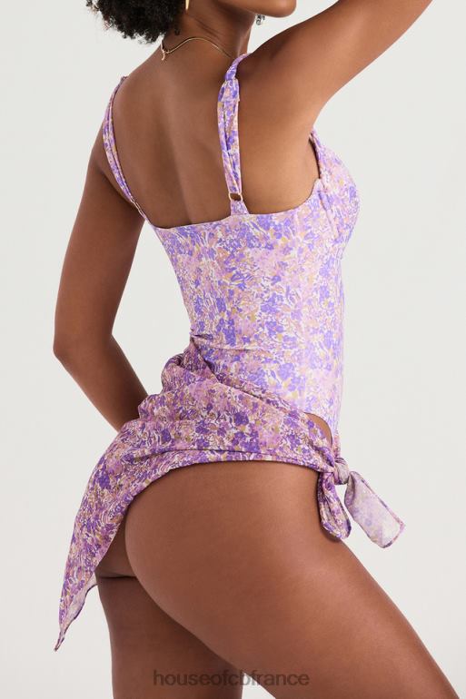 House of CB écharpe multi-usage florale violette de Paros N888H1236 vêtements