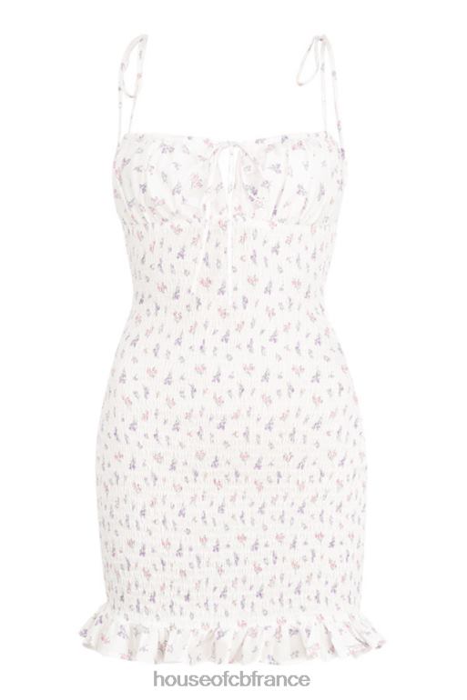 House of CB Allie - Robe courte blanche froncée à fleurs N888H616 vêtements