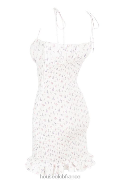 House of CB Allie - Robe courte blanche froncée à fleurs N888H616 vêtements