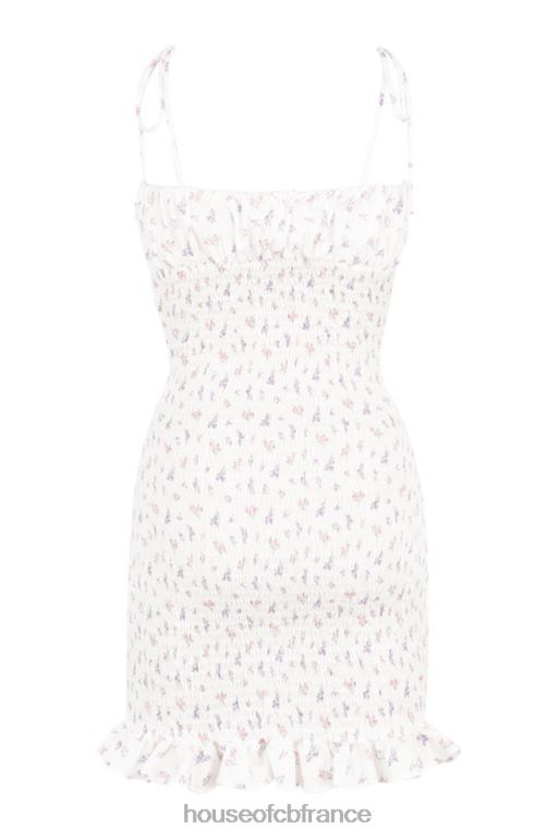 House of CB Allie - Robe courte blanche froncée à fleurs N888H616 vêtements