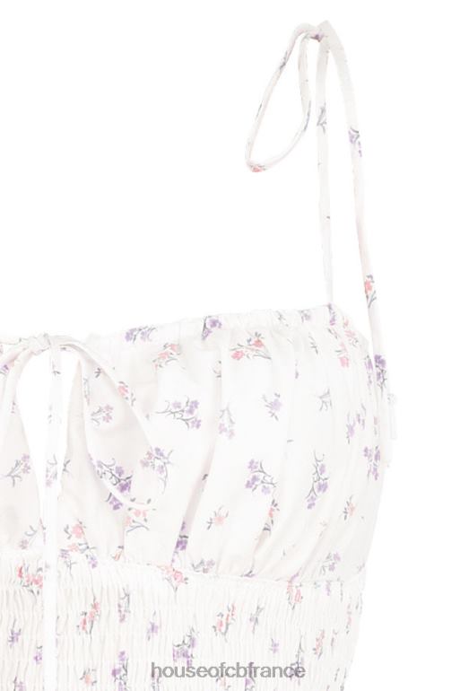 House of CB Allie - Robe courte blanche froncée à fleurs N888H616 vêtements
