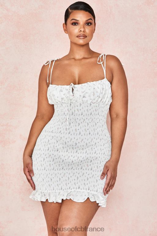 House of CB Allie - Robe courte blanche froncée à fleurs N888H616 vêtements