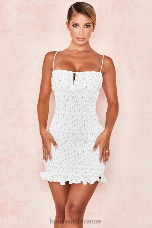 House of CB Allie - Robe courte blanche froncée à fleurs N888H616 vêtements