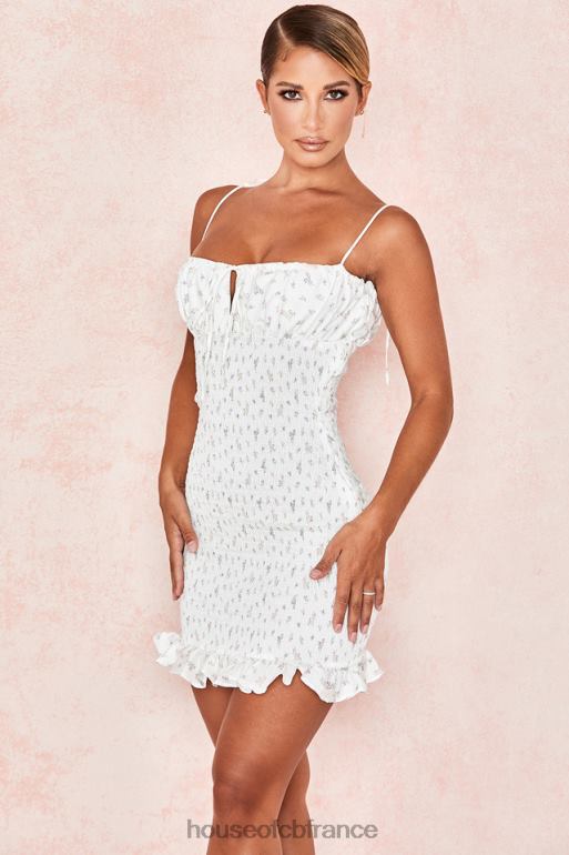 House of CB Allie - Robe courte blanche froncée à fleurs N888H616 vêtements