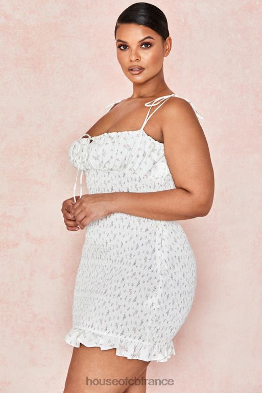 House of CB Allie - Robe courte blanche froncée à fleurs N888H616 vêtements