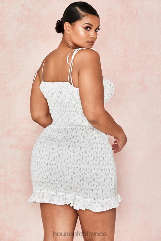 House of CB Allie - Robe courte blanche froncée à fleurs N888H616 vêtements