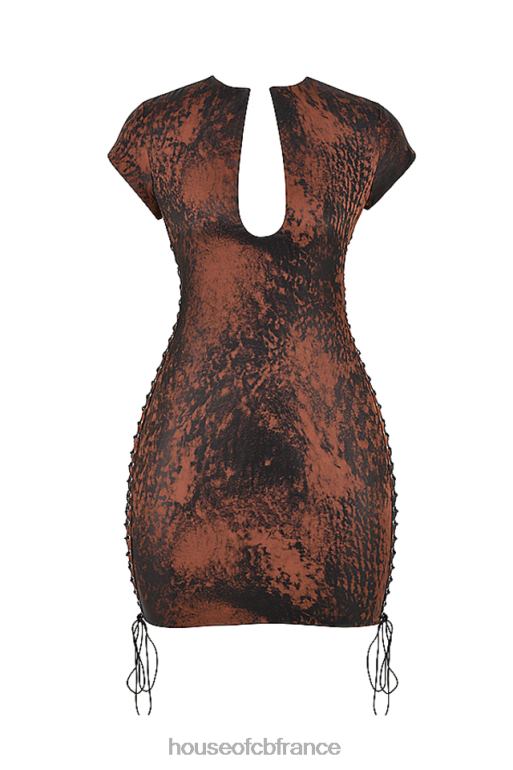 House of CB Daphné - Robe courte à lacets en cuivre antique N888H363 vêtements