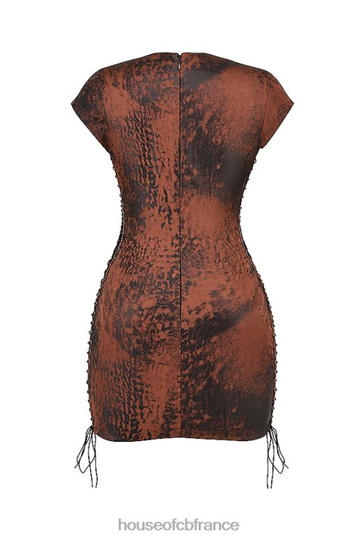 House of CB Daphné - Robe courte à lacets en cuivre antique N888H363 vêtements