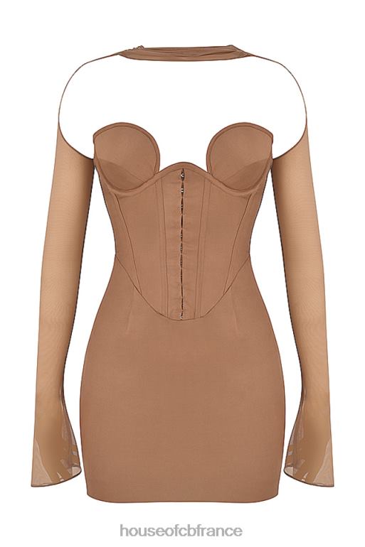 House of CB Mayara - Robe courte structurée moka avec corset N888H480 vêtements