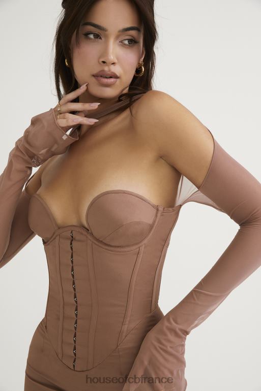 House of CB Mayara - Robe courte structurée moka avec corset N888H480 vêtements
