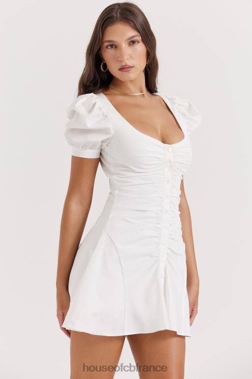 House of CB Mini-robe blanche à manches bouffantes Hameda N888H200 vêtements
