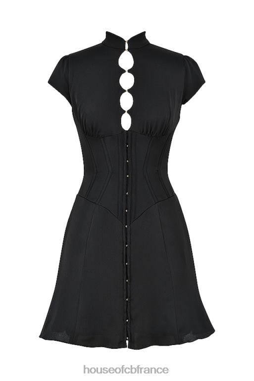 House of CB Mini-robe corset cannelée en satin noir Carmina N888H493 vêtements