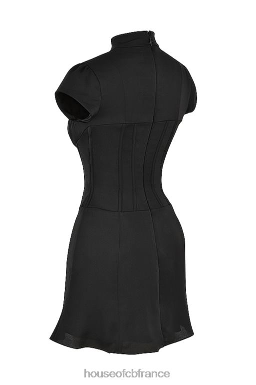 House of CB Mini-robe corset cannelée en satin noir Carmina N888H493 vêtements