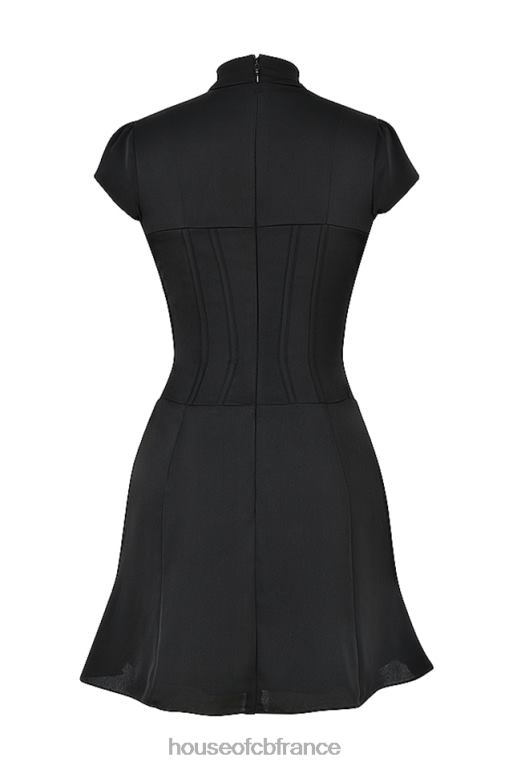 House of CB Mini-robe corset cannelée en satin noir Carmina N888H493 vêtements