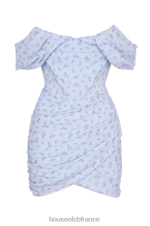 House of CB Mini-robe corset drapée à fleurs bleue Luna N888H609 vêtements