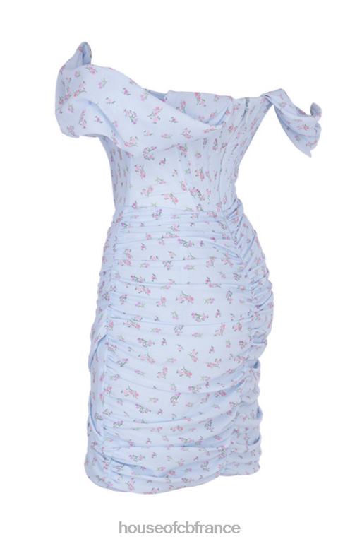 House of CB Mini-robe corset drapée à fleurs bleue Luna N888H609 vêtements