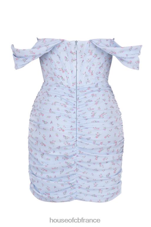 House of CB Mini-robe corset drapée à fleurs bleue Luna N888H609 vêtements
