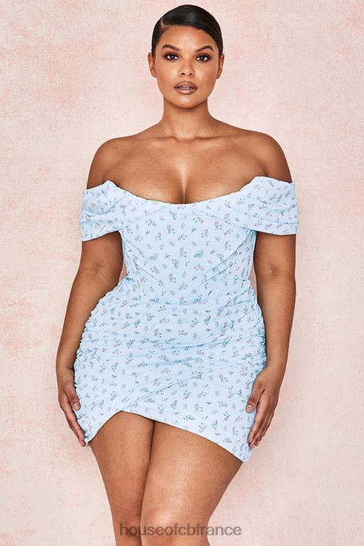 House of CB Mini-robe corset drapée à fleurs bleue Luna N888H609 vêtements