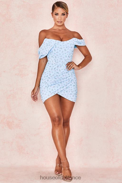 House of CB Mini-robe corset drapée à fleurs bleue Luna N888H609 vêtements