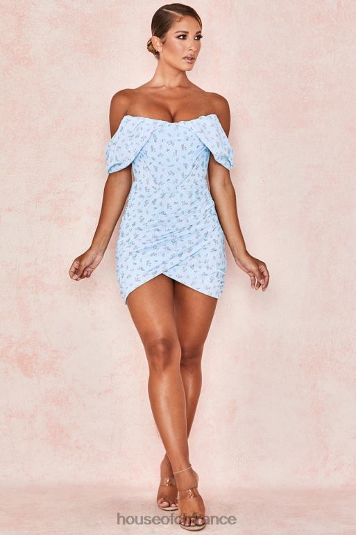 House of CB Mini-robe corset drapée à fleurs bleue Luna N888H609 vêtements