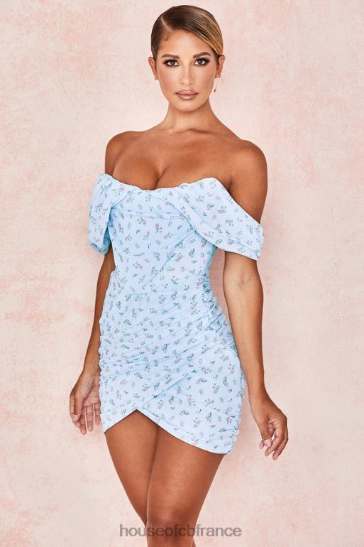 House of CB Mini-robe corset drapée à fleurs bleue Luna N888H609 vêtements