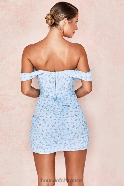 House of CB Mini-robe corset drapée à fleurs bleue Luna N888H609 vêtements