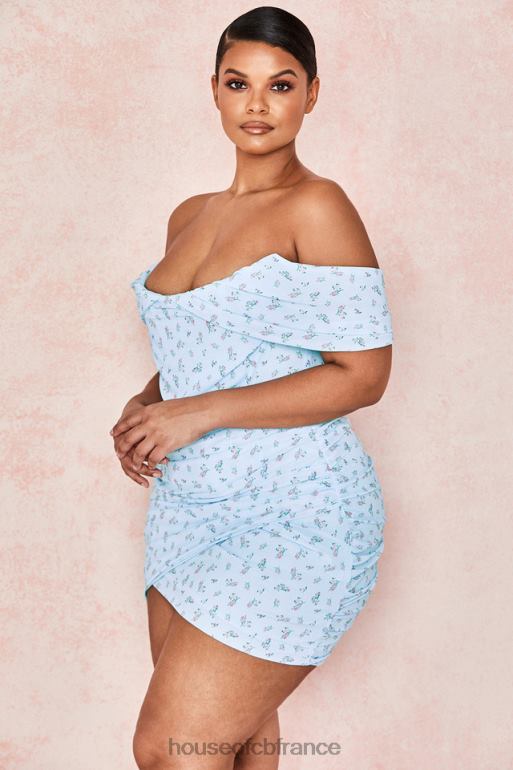 House of CB Mini-robe corset drapée à fleurs bleue Luna N888H609 vêtements