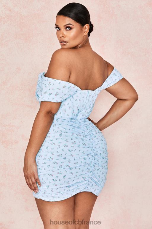 House of CB Mini-robe corset drapée à fleurs bleue Luna N888H609 vêtements