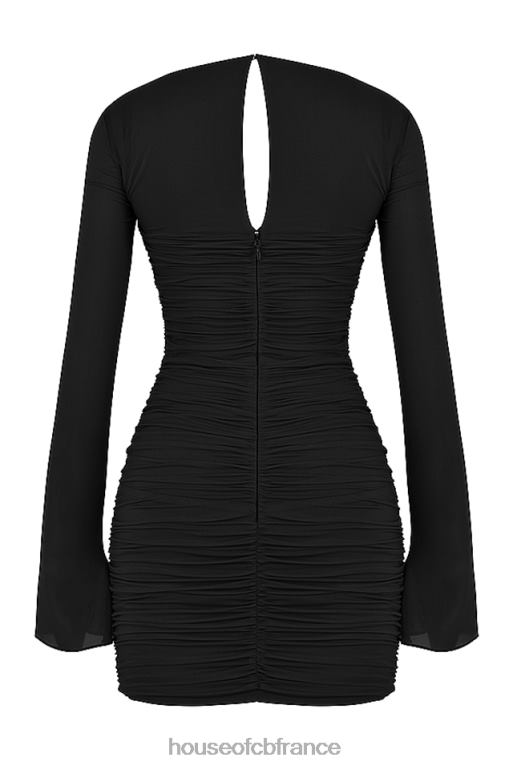 House of CB Mini-robe découpée en soie véritable noire Camille N888H491 vêtements