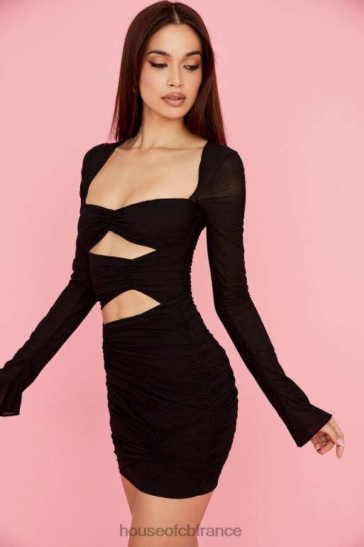 House of CB Mini-robe découpée en soie véritable noire Camille N888H491 vêtements