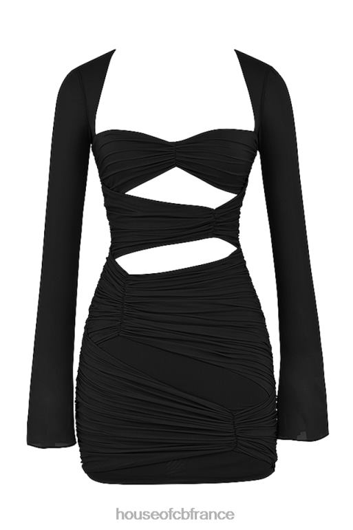 House of CB Mini-robe découpée en soie véritable noire Camille N888H491 vêtements