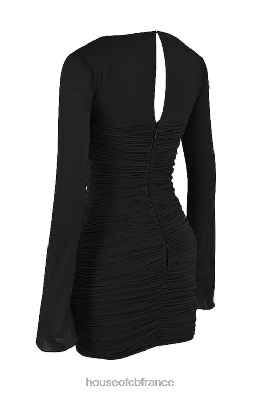 House of CB Mini-robe découpée en soie véritable noire Camille N888H491 vêtements
