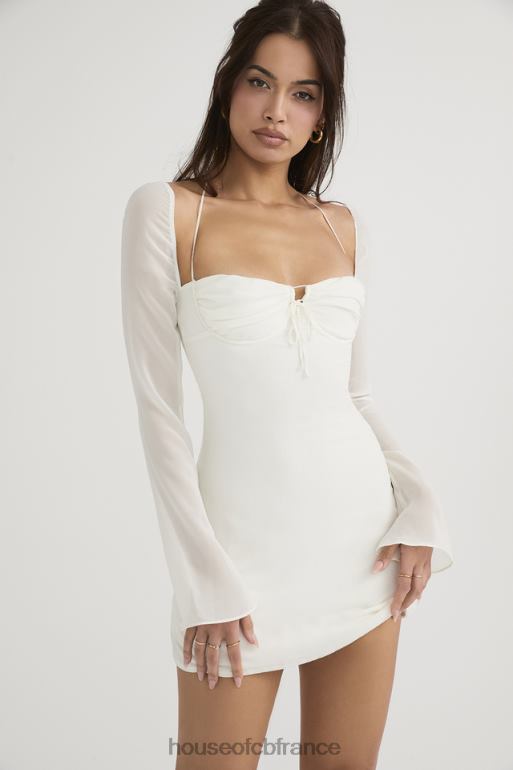 House of CB Mini-robe dos nu en mousseline de soie babydoll ivoire N888H482 vêtements