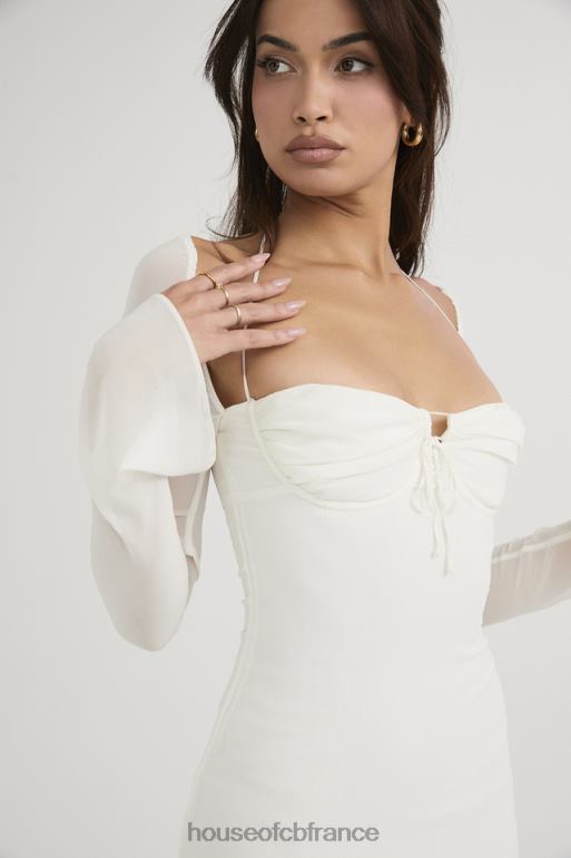 House of CB Mini-robe dos nu en mousseline de soie babydoll ivoire N888H482 vêtements
