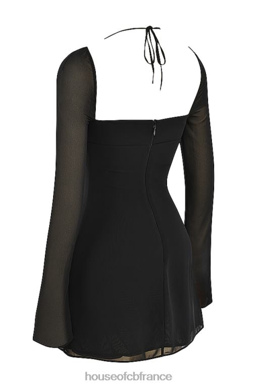 House of CB Mini-robe dos nu en mousseline de soie noire babydoll N888H510 vêtements