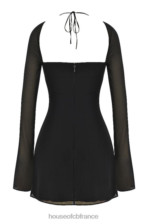 House of CB Mini-robe dos nu en mousseline de soie noire babydoll N888H510 vêtements