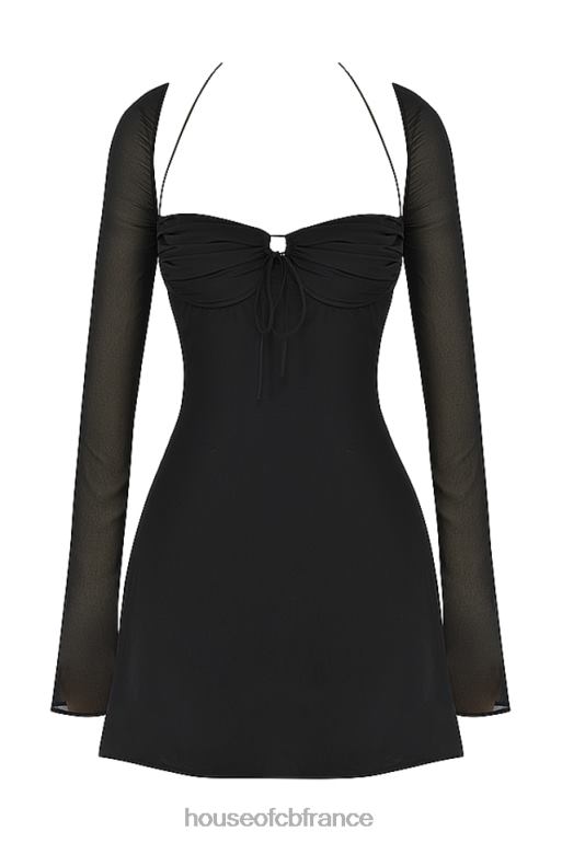 House of CB Mini-robe dos nu en mousseline de soie noire babydoll N888H510 vêtements