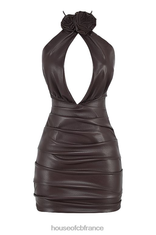 House of CB Mini-robe en cuir végétalien au chocolat amer Olivia N888H377 vêtements