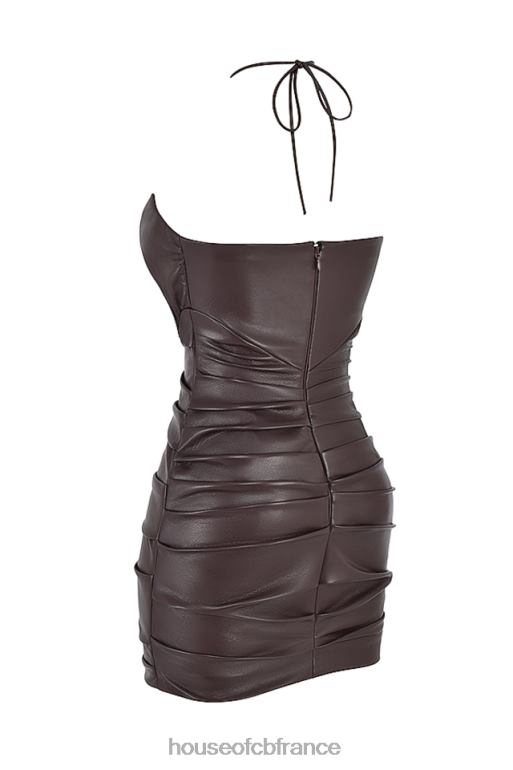 House of CB Mini-robe en cuir végétalien au chocolat amer Olivia N888H377 vêtements