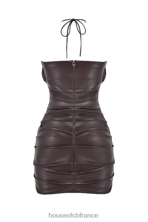 House of CB Mini-robe en cuir végétalien au chocolat amer Olivia N888H377 vêtements