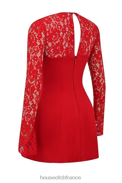 House of CB Mini-robe en satin et dentelle rose rouge Jennica N888H308 vêtements